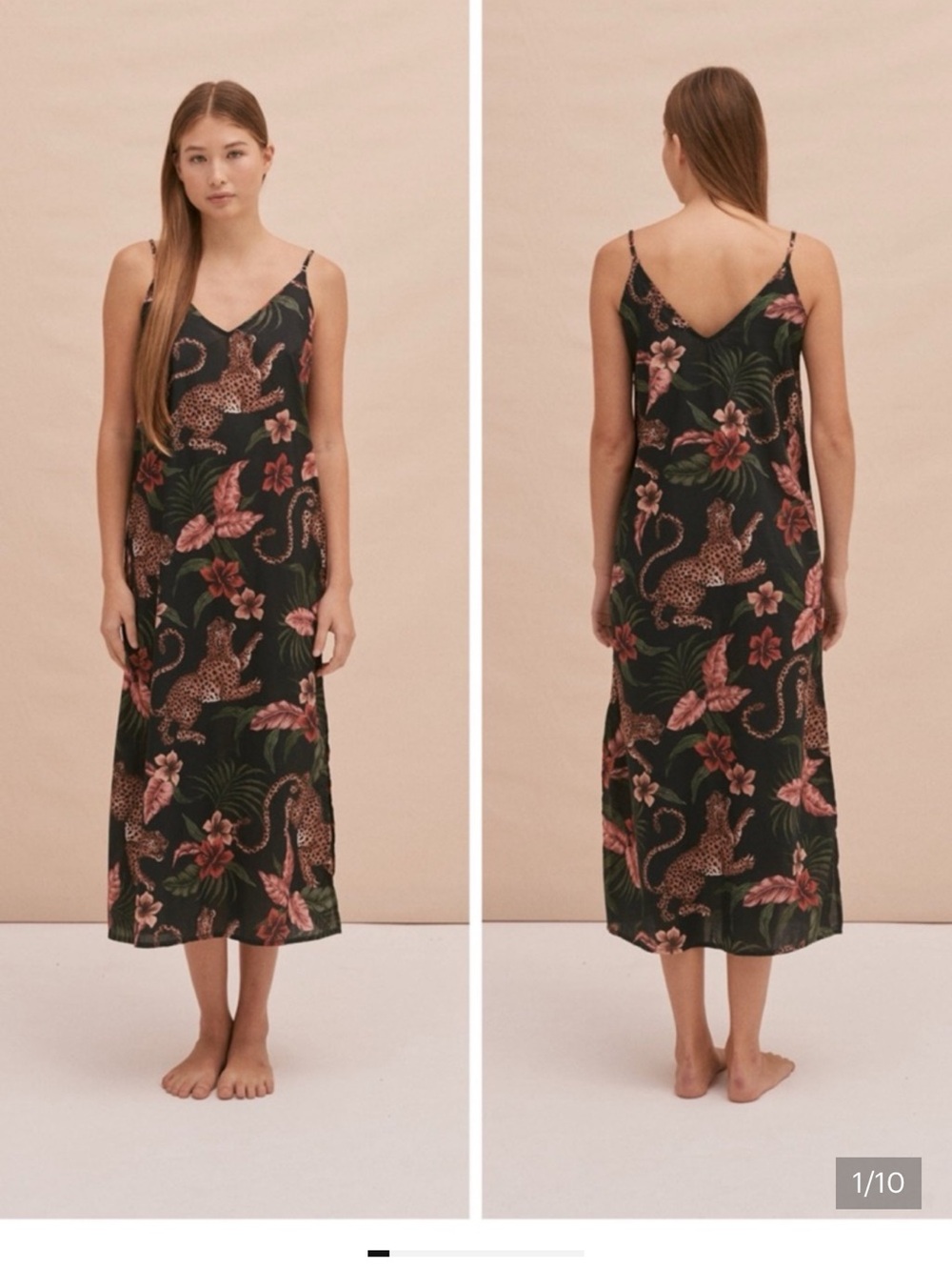 Desmond and Dempsey Floral Leopard Print Slip Chemise in Black and
